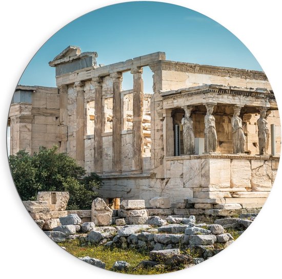 Dibond Wandcirkel - Tempel op Akropolis in Athene, Griekenland - 90x90cm Foto op Aluminium Wandcirkel (met ophangsysteem)