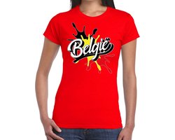 Bellatio Decorations landen t-shirt - Belgium - Belgie - spetter print - rood - voor dames - supporters kleding XXL
