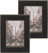 Set van 3x stuks kunststof zwart/goud fotolijstjes voor een foto van van 10 x 15 cm