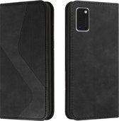 Voor Samsung Galaxy A41 Skin Feel Magnetisch S-type Effen Kleur Horizontale Flip Lederen Case met Houder & Kaartsleuf & Portemonnee (Zwart)