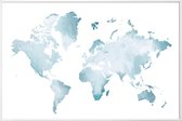 JUNIQE - Poster in kunststof lijst World Map Watercolour -40x60 /Blauw