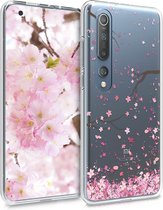 kwmobile telefoonhoesje voor Xiaomi Mi 10 / Mi 10 Pro - Hoesje voor smartphone in poederroze / donkerbruin / transparant - Kersenbloesembladeren design