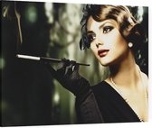 Glamour dame in zwarte jurk - Foto op Canvas - 100 x 75 cm