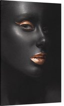 Donkere vrouw met gouden lippen - Foto op Canvas - 60 x 90 cm