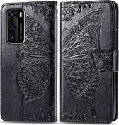 Huawei P40 Hoesje - Mobigear - Butterfly Serie - Kunstlederen Bookcase - Zwart - Hoesje Geschikt Voor Huawei P40