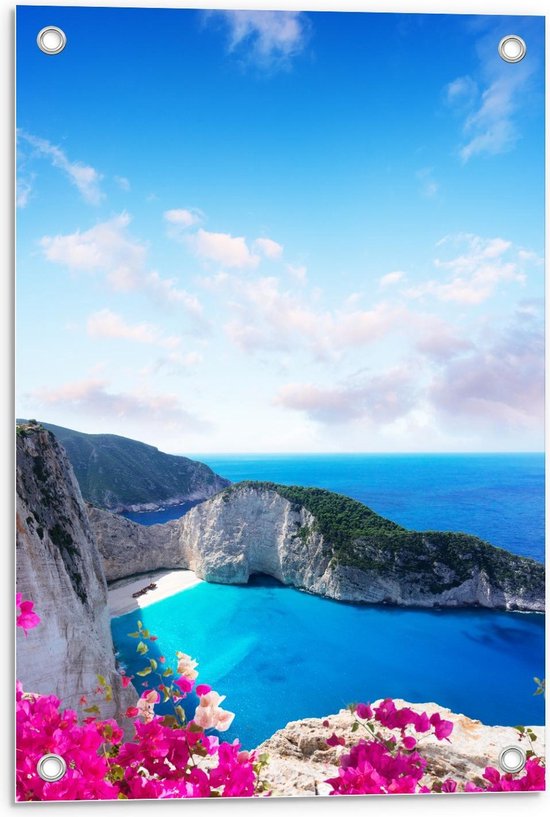 Tuinposter – Navagio Stranden op Zakynthos, Griekenland - 40x60cm Foto op Tuinposter  (wanddecoratie voor buiten en binnen)