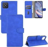 Voor OPPO A92s effen kleur huid gevoel magnetische gesp horizontale flip kalf textuur PU lederen tas met houder & kaartsleuven & portemonnee (blauw)