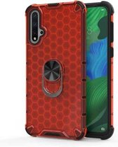 Voor Huawei Nova 5 schokbestendige honingraat PC + TPU ringhouder beschermhoes (rood)