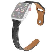 Lederen vervangende band horlogeband met stalen knop voor Apple Watch Series 6 & SE & 5 & 4 40 mm / 3 & 2 & 1 38 mm (zwart)