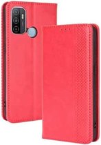 Voor OPPO A53 2020 / A53S 2020 / A33 Magnetische gesp Retro Crazy Horse-textuur Horizontale flip lederen tas met houder & kaartsleuven & fotolijst (rood)