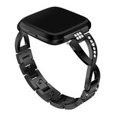 X-vormige diamanten bezaaide massieve roestvrijstalen polsband horlogeband voor Fitbit Versa Lite (zwart)