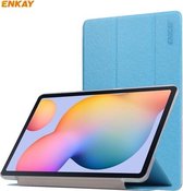 ENKAY ENK-8008 Drie opvouwbare zijden textuur PU-leer + pc Smart Case met houder voor Samsung Galaxy Tab S6 Lite P610 / P615 (lichtblauw)