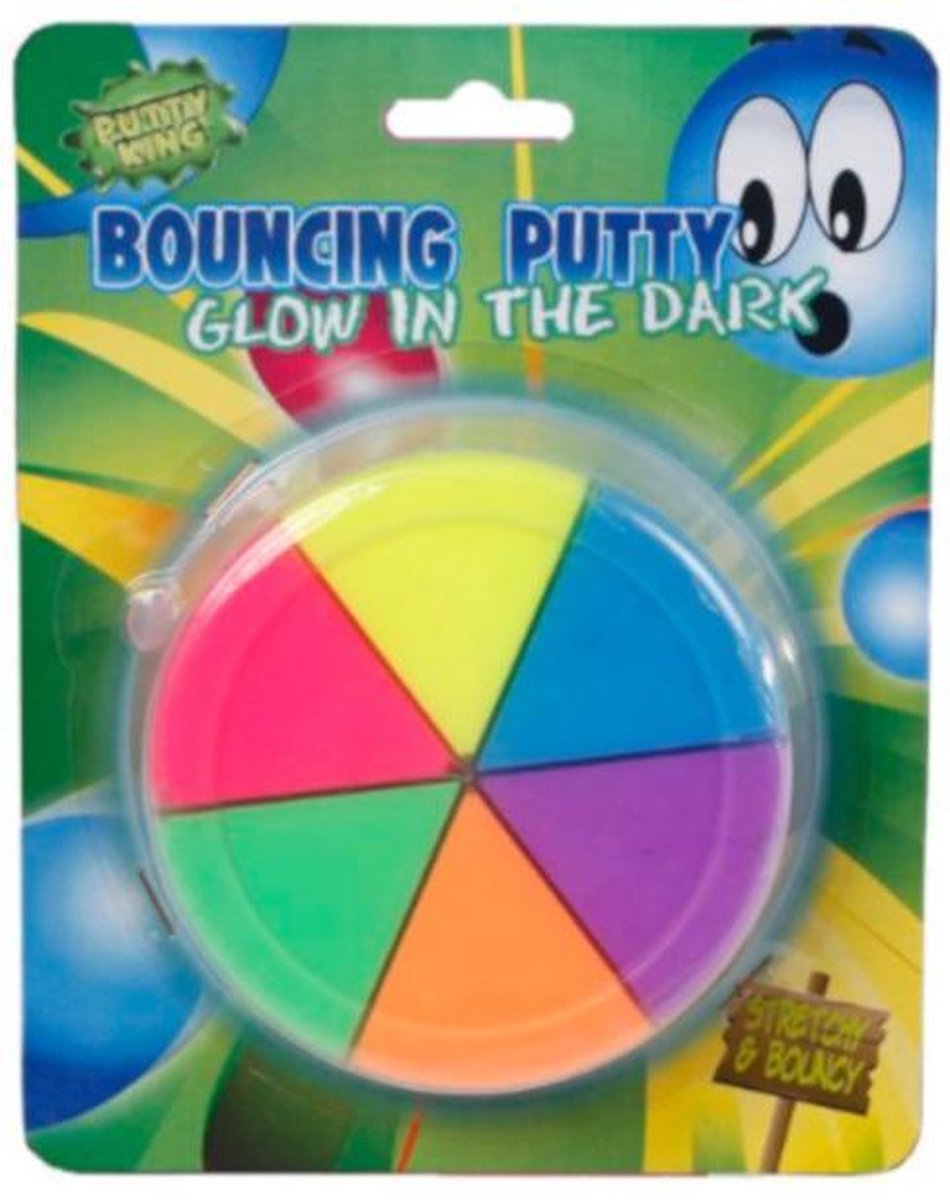 Bouncing putty 6 kleur glow in the dark