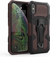 Voor iPhone X / XS Machine Armor Warrior schokbestendige pc + TPU beschermhoes (donkerbruin)