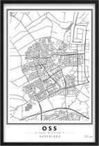 Poster Stad Oss - A2 - 42 x 59,4 cm - Inclusief lijst (Zwart Aluminium) Citymap - Stadsposter - Plaatsnaam poster Oss - Stadsplattegrond Cadeau/Geboorteplaats/Woonplaats