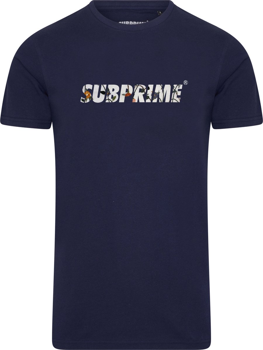 Subprime - Heren Tee SS Shirt Flower Navy - Blauw - Maat L