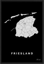 Poster Provincie Friesland - A4 - 21 x 30 cm - Inclusief lijst (Zwart Aluminium)