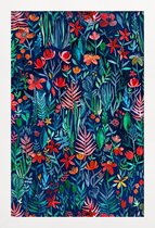 JUNIQE - Poster in houten lijst Tropische inkt - patroon -20x30 /Blauw