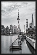 Poster Shanghai - A2 - 42 x 59,4 cm - Inclusief lijst (Zwart Aluminium)