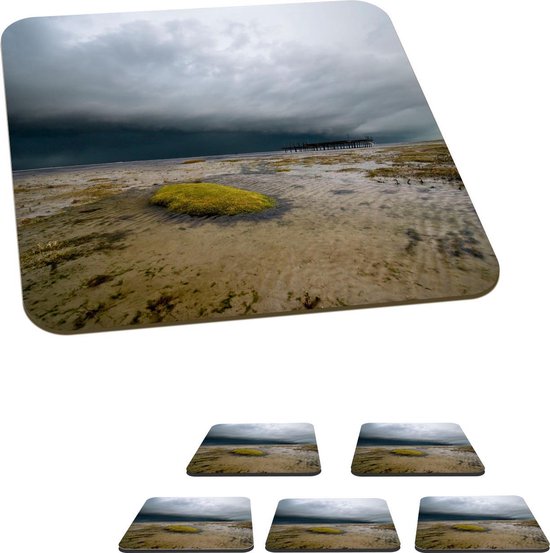 Sous-verres -verres pour verres - Vue de la plage de Schiermonnikoog juste avant un orage - 10x10 cm - 6 pièces
