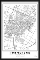 Poster Stad Purmerend - A4 - 21 x 30 cm - Inclusief lijst (Zwart Aluminium) Citymap Purmerend - Stadsposter - Plaatsnaam poster Purmerend / Purmer-in-'t-land - Stadsplattegrond