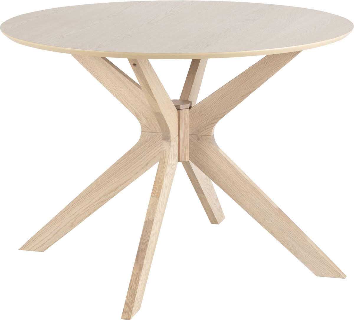 Duffy eettafel Ø105 cm eiken fineer, massief eikenhouten poten.