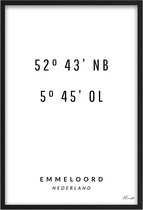 Poster Coördinaten Emmeloord A3 - 30 x 42 cm (Exclusief Lijst)
