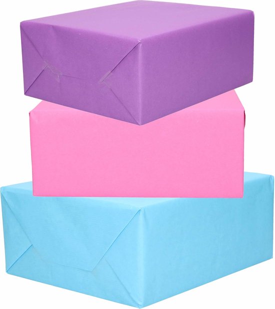 3x Rollen inpakpapier paars/roze/lichtblauw 200 x 70 - cadeaupapier /... |