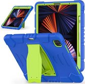 3-laags beschermingsschermframe + pc + siliconen schokbestendige combinatiehoes met houder voor iPad Pro 12.9 2021 (blauw + limoen)