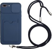 Sliding Camera Cover Design TPU-beschermhoes met kaartsleuf en nekkoord voor iPhone 8 Plus / 7 Plus (saffierblauw)