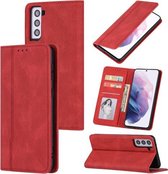 Voor Samsung Galaxy S21 5G Huid Voelen Druk Lijn Magnetische Horizontale Flip Lederen Case met Houder & Kaartsleuf & Portemonnee & Fotolijst (Rood)