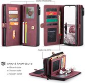 CaseMe - Samsung Galaxy S21 FE Hoesje - Back Cover en Wallet Book Case - Multifunctioneel - Rood