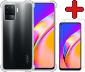 OPPO A94 4G Hoesje Siliconen Shock Proof Case Transparant Met Screenprotector - OPPO A94 4G Hoesje Cover Extra Stevig Met Screenprotector - Transparant