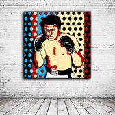 Pop Art Muhammad Ali Acrylglas - 80 x 80 cm op Acrylaat glas + Inox Spacers / RVS afstandhouders - Popart Wanddecoratie