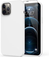 Solid hoesje Geschikt voor: iPhone 12 Pro Soft Touch Liquid Silicone Flexible TPU Cover - Wit + 1X Screenprotector Tempered Glass