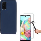 Solid hoesje Geschikt voor: Samsung Galaxy A51 Soft Touch Liquid Silicone Flexible TPU Rubber - Oxford Blauw  + 1X Screenprotector Tempered Glass
