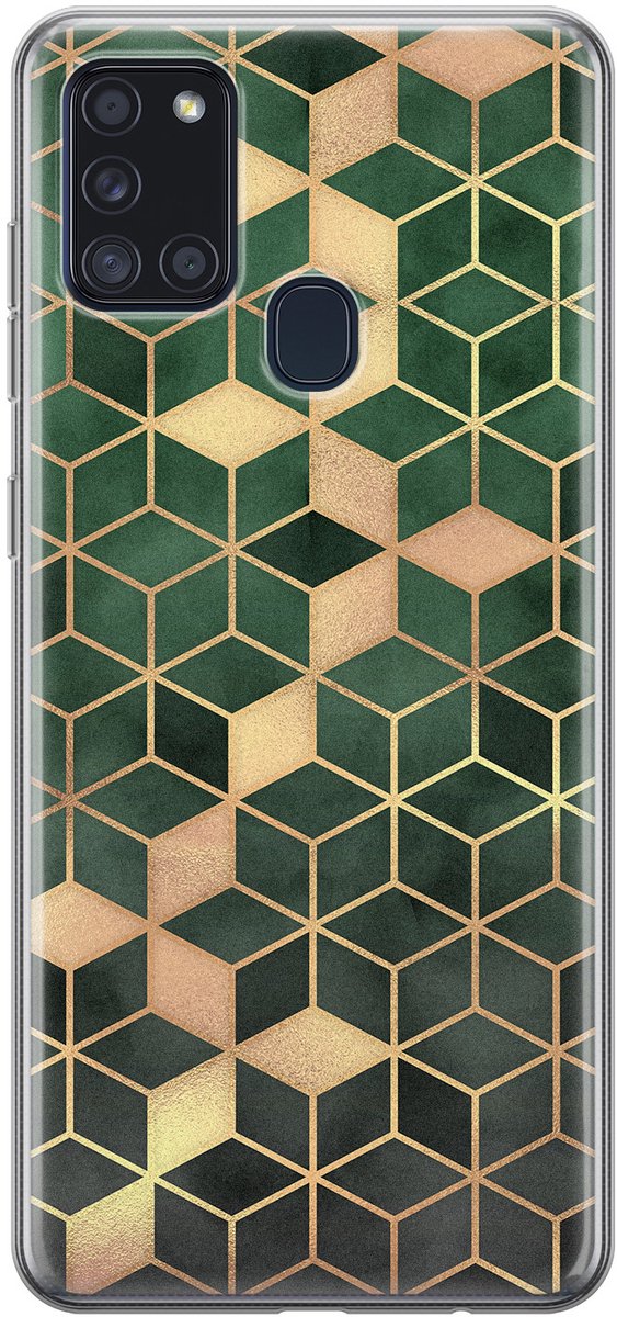 Leuke Telefoonhoesjes - Hoesje geschikt voor Samsung Galaxy A21s - Groen kubus - Soft case - TPU - Print / Illustratie - Groen