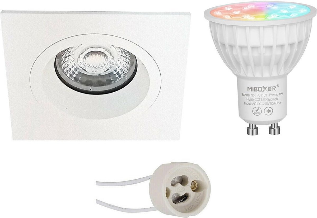 Mi-Light MiBoxer - LED Spot Set GU10 - Smart LED - Wifi LED - Slimme LED - 4W - RGB+CCT - Aanpasbare Kleur - Dimbaar - Proma Rodos Pro - Inbouw Vierkant - Mat Wit - 93mm