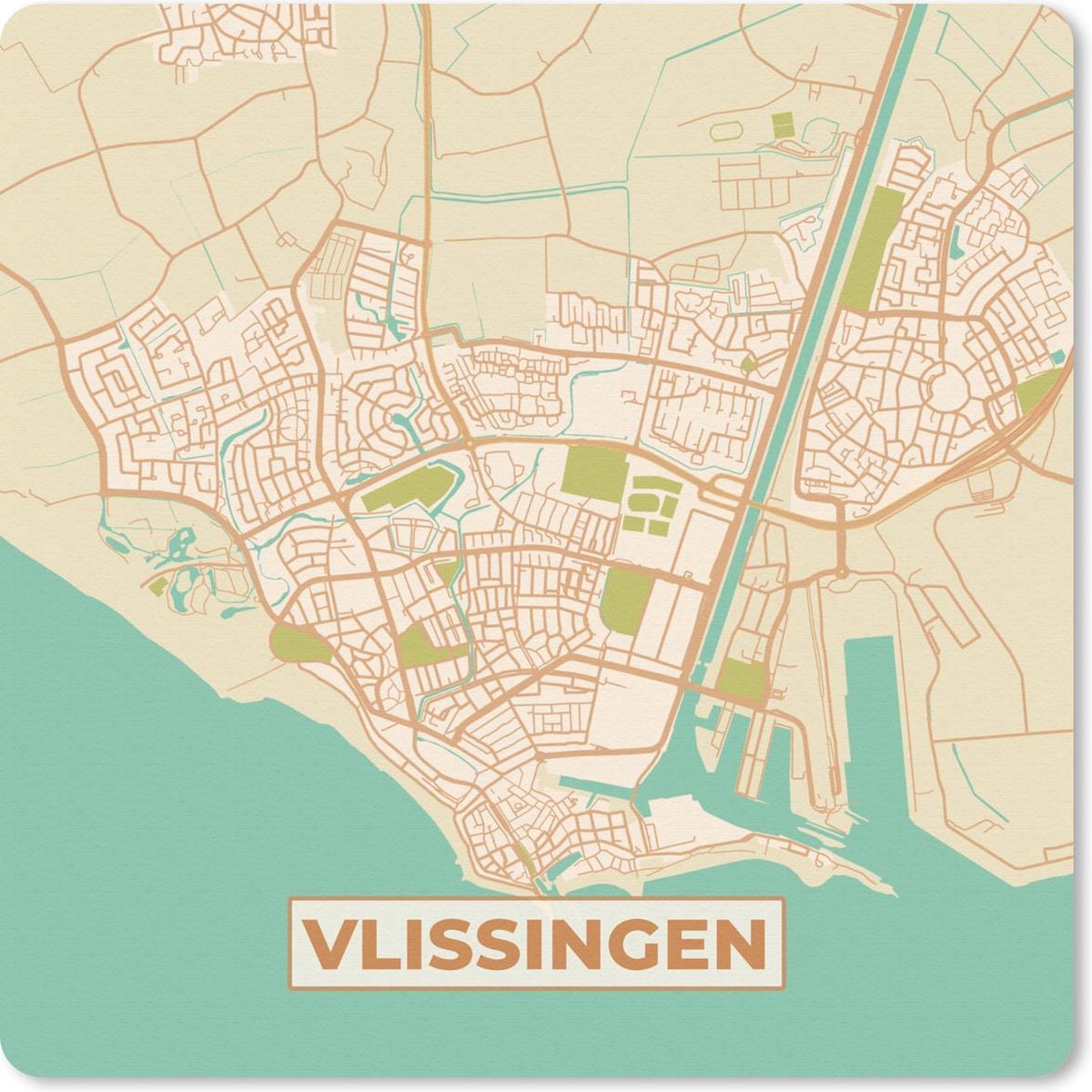 Muismat 30x30 cm - Mousepad Kaart - Vlissingen - Vintage - Muismatten