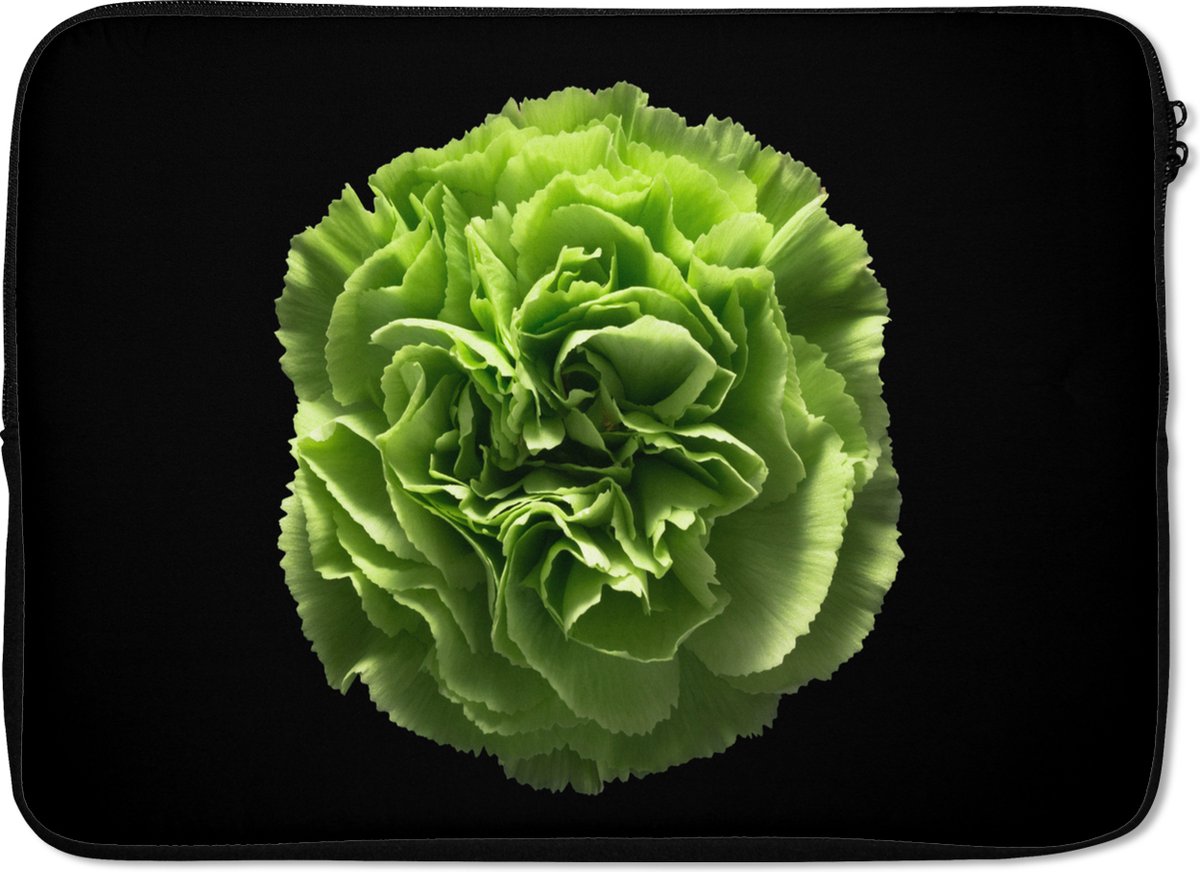 Laptophoes 13 inch - Groen - Anjer - Bloemen - Laptop sleeve - Binnenmaat 32x22,5 cm - Zwarte achterkant