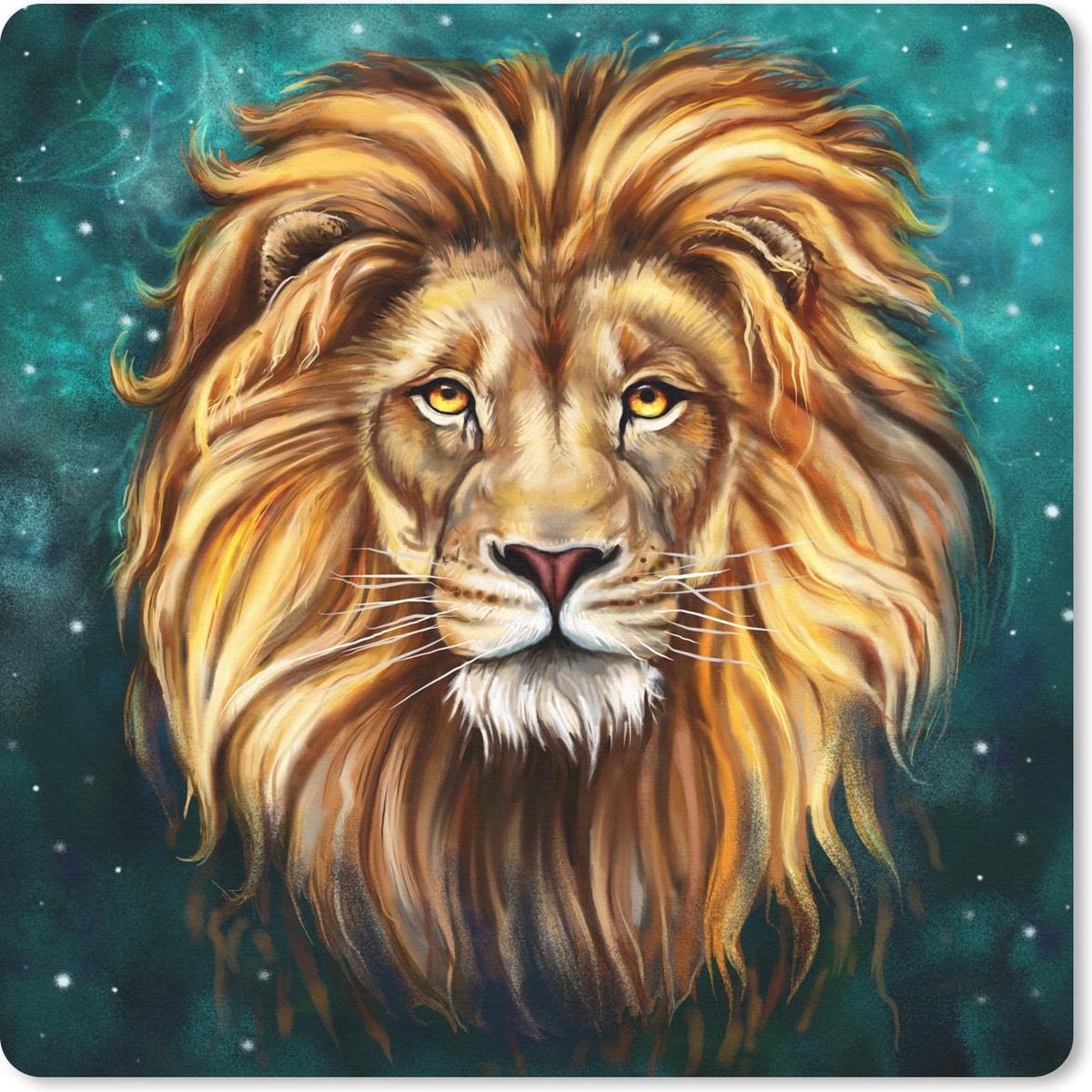 Muismat 30x30 cm - Mousepad Leeuw - Schilderij - Sterrenhemel - Muismatten