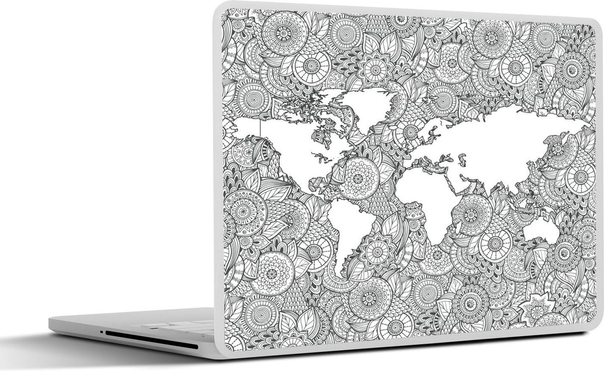 Laptop sticker - 12.3 inch - Wereldkaart - Patroon - Zwart - Wit - 30x22cm - Laptopstickers - Laptop skin - Cover