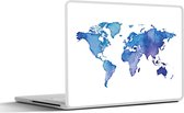 Laptop sticker - 11.6 inch - Wereldkaart - Waterverf - Blauw - 30x21cm - Laptopstickers - Laptop skin - Cover