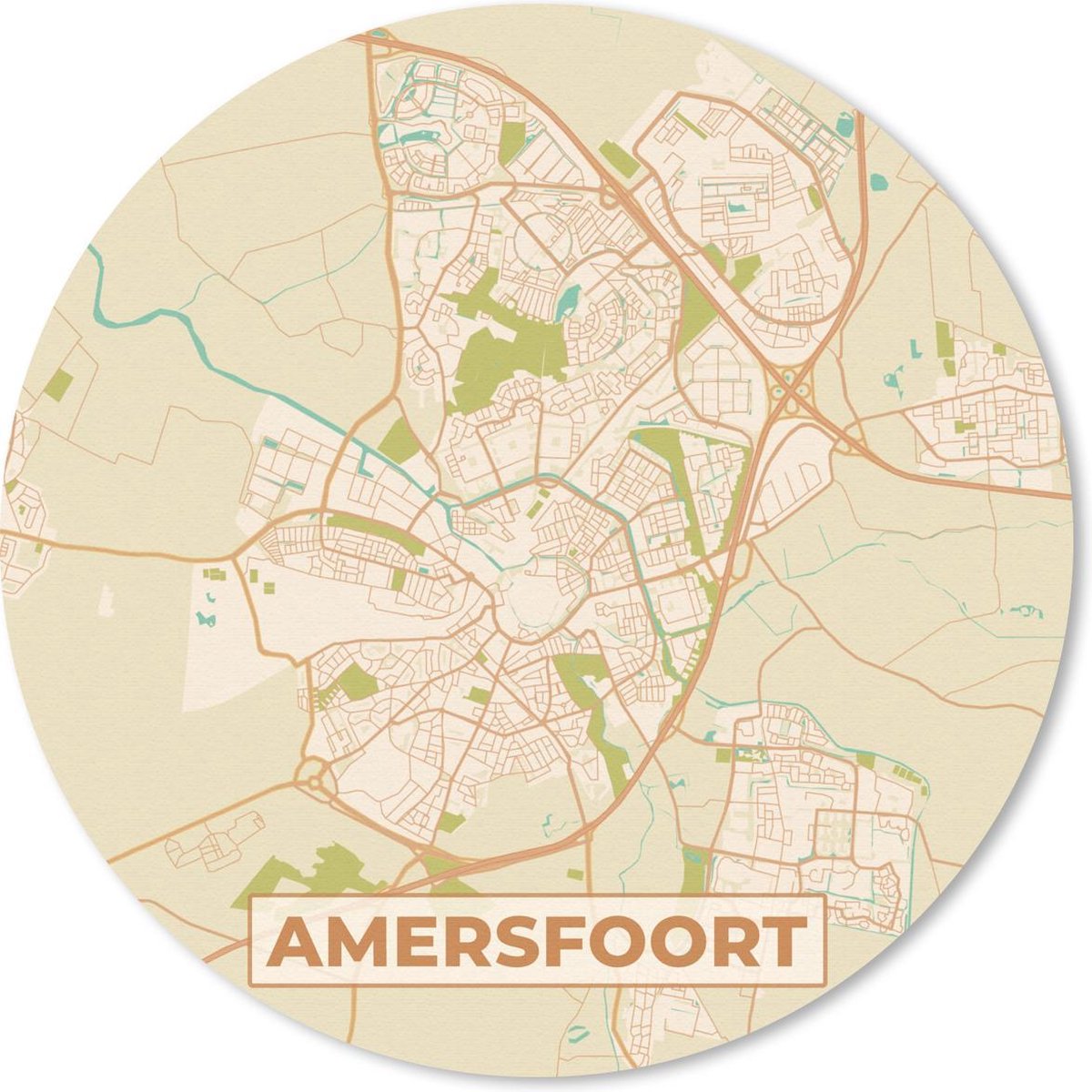 Muismat rond 30x30 cm - Mousepad Stadskaart - Amersfoort - Vintage - Ronde muismatten