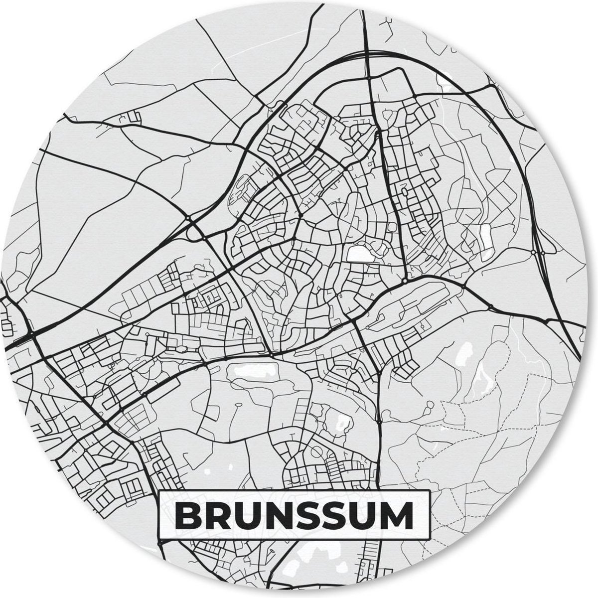 Muismat rond 20x20 cm - Mousepad Stadskaart - Brunssum - Grijs - Wit - Ronde muismatten