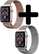 Geschikt Voor Apple Watch Bandje 42/44 mm 2x - Bandje Geschikt Voor Apple Watch 44 mm 42 mm Milanees 2x - Zilver / Rosé Goud