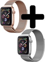 Bandje Geschikt voor Apple Watch 42/44/45 mm Bandje Milanees - Horlogebandje Geschikt voor Apple Watch 1-8 / SE (42/44/45 mm) Milanese Horlogeband Met Magneetsluiting - Zilver & Rose Goud