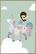 JUNIQE - Poster met kunststof lijst Unicorn -20x30 /Groen & Wit