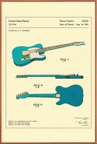 JUNIQE - Poster met kunststof lijst Guitar 3 -40x60 /Blauw & Ivoor