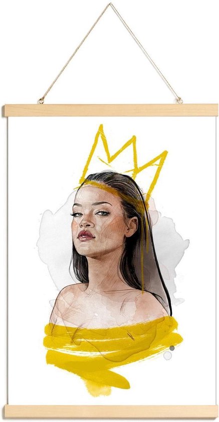 JUNIQE - Posterhanger Rihanna -20x30 /Geel & Wit